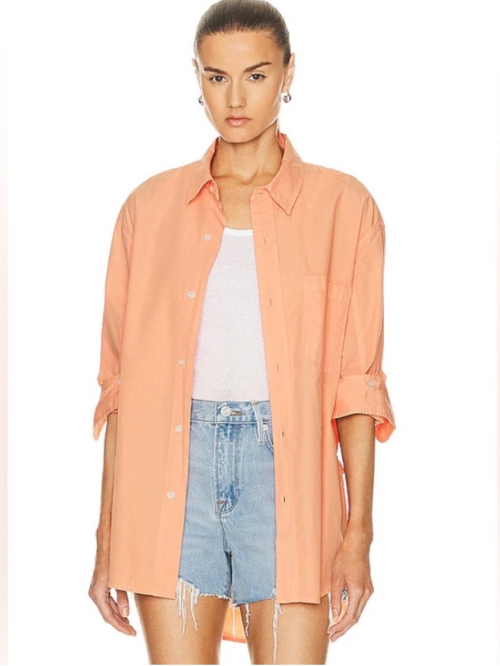 Citizens of Humanity Kayla Button Shirt Peach Orange Size Small Coastal Boho